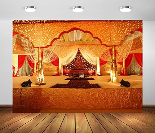 Локална ткаенина 15x10ft Индиска свадба фотографија позадина црвено злато Индија културни украси Фотографија Позадина Хинду традиција Индиска