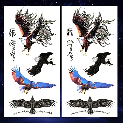 Водоти водоотпорни привремени налепници за тетоважи 2 чаршафи летаат американски ќелав орел совршени за забави, настани и повеќе
