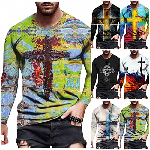 XXBR машки војник со долг ракав пролетен графички маички црква христијанин Исус крст вера печати 3Д графички спортови маици