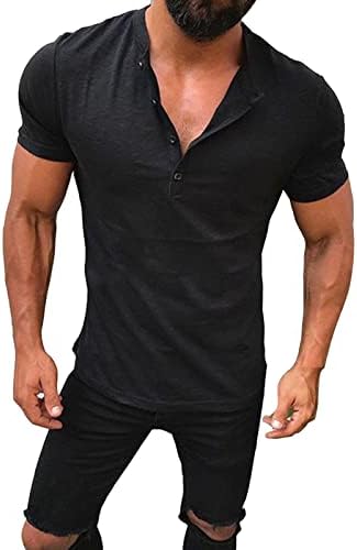МАЈИИФУ-ГЈ МАНСКИ ОДГОВОРНИ ОСНОВНИ модни маици предни плочки со кратки ракави со лесен памук со врвови на вратот V-вратот