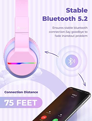iClever BTH13 &засилувач; BTH12 Деца Bluetooth Слушалки Снопови, LED Светла До, 74/85/94db Волумен Ограничен, Долго Траење На