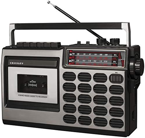 Ретро преносен касета плеер CROSLEY CT100B-SI со Bluetooth, AM/FM радио и вграден микрофон, сребро
