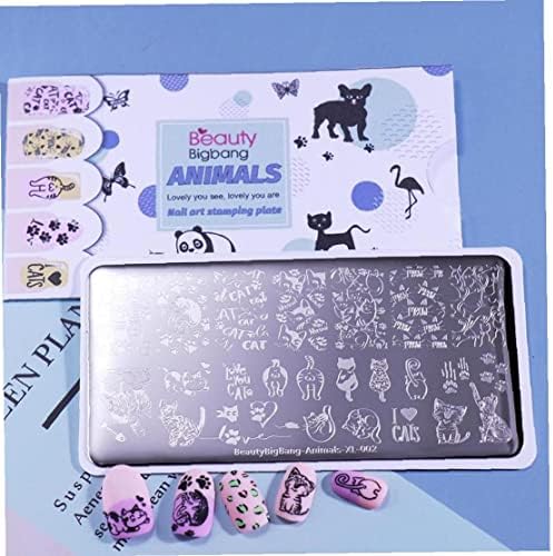 Плочи за печат на нокти Зонстер животински симпатична мачка слика 12 * 6cm не'рѓосувачки челик матрички калапи за нокти образец за уметност