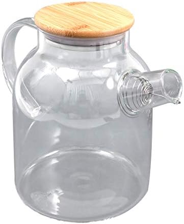 Hemoton 1PC 1,6L стаклен стомна со бамбус капаче стакло чајник со вода тенџере вино кафе сок за пијалоци пијалок тенџере