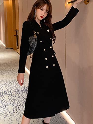 Hsqibaoer Elegant Office Women Long Doce Cature Simple Double Care Slim Retro Fastal Mujer Suit Outwear Windbreaker