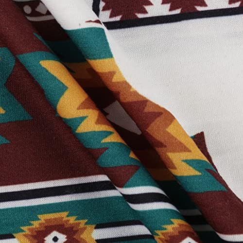 UODSVP женски летни врвови на ретро печатење племе геометриски V-врат со кратки ракави маици врвни блузи, облечени врвови на врвови