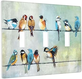 Птици тројно вклучување на светлината за прекинувач на плочата Декоративна 3 банда сива сина боја за кујна спална соба бања стандардна големина 4,5 x 6,4