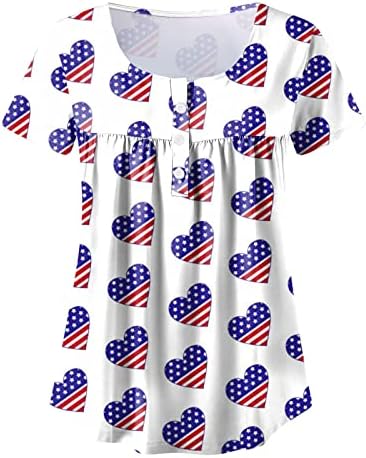 Кошули со кратки ракави за кратки ракави Ден на независност Графичко копче Вратот на вратот Врв лабава мода Хенри блузи кошули Обична