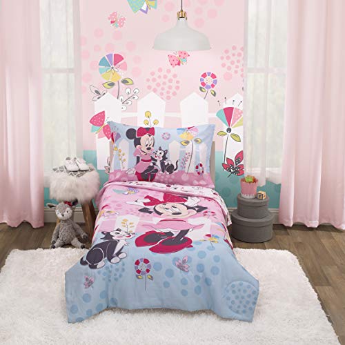 Дизни Мини Маус - Мини во розово 4piece дете за кревет - утешител, реверзибилна перница, рамен горниот лист и вграден долен