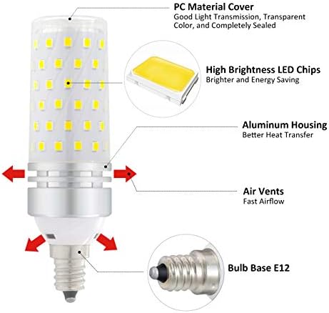 Е12 LED светилки, Канделабри LED Светилки 100 Вати Еквивалент, Дневна Светлина Бела 6000K, LED тавански вентилатор светилки, 1500lm, НЕ-Затемнета