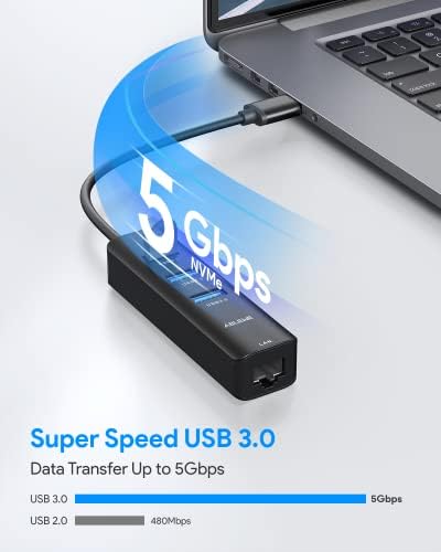 USB C До Етернет Адаптер, ABLEWE 4-во-1 RJ45 ДО USB-C/Thunderbolt 3 До Gigabit Ethernet Lan Мрежен Адаптер За Macbook Pro/Air 2021/2020/2019,