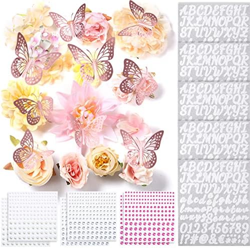 Комплетите За Украсување Капа За дипломирање Вклучуваа Глави ОД Вештачки Цвеќиња 3д Налепници ЗА Пеперутки Самолепливи Кристали Сјај Налепници