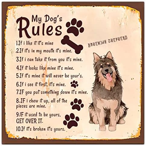 Алиојоит Правилата На Моето Куче Смешно Куче Метален Калај Знак Плакета Закачалка За Врата За Миленичиња Рустикална Метална Плоча Ретро Уметничка