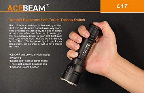 AceBeam L17 Ултра -долг опсег на фенерче - Осрам црвен LED Vers - 300 лумен, 460 метри, вклучена батерија