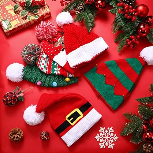 Vicenpal 6 парчиња Божиќ плетена капа Божиќ ирваси ирваси на ирваси на гравчиња Дедо Мраз со црвена зелена плетена капчиња,