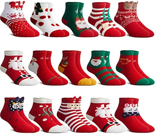 Сатиниорни 15 пара детски божиќни чорапи дебели топли памучни чорапи унисекс деца екипаж чорапи за деца момчиња девојчиња Божиќ празник,