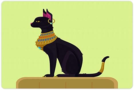 Зачудувачки египет миленичиња душек за храна и вода, антички времиња мистични цртани филмови мачка со обетка за обетка, правоаголник без лизгање