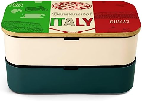 Италијански точки за храна мапа на знамето за ручек со знаме 2 модерен модерни B-en-до кутија со вилушка и лажица за јадење пикник