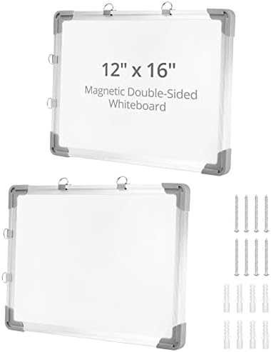Qwork 2 пакет 12 x 16 Мала бела табла суво бришење, преносен сет на табла, мини суво бришење табла, магнетна висина двојна табла