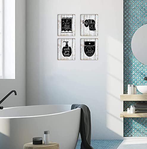 Зенгданијан знаци за бања Носталгија смешна бања типографија wallид декор отпечатоци гроздобер штици 4 парчиња рамка бела и црна 8inchx10inch