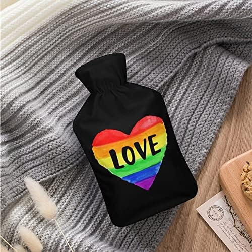 Loveубов срце ЛГБТ шише со топла вода со мека покривка вреќа за топла вода за рачни нозе на вратот на вратот потопло