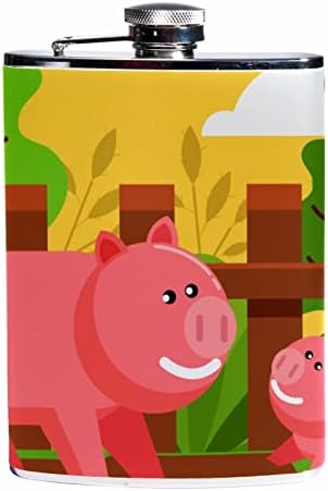 Колба,Пренослив Знаме Отпорен На ' рѓосување,Големина На Џеб,8 Мл, шема на црвена свиња на фарма