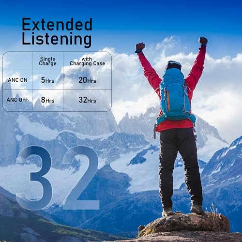 Активна бучава Откажување безжични ушни уши, ANC Bluetooth 5.0 Слушалки со кутија за полнење, контрола на допир, вградени 4 слушалки за микрофон,