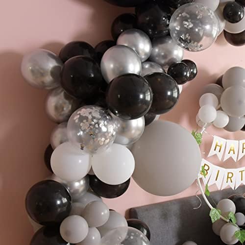 138 парчиња црни бели метални сребрени и сребрени конфети латекс балони лак црни сребрени балони гарланд комплет за роденденски забави