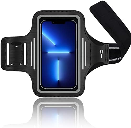 ykooe Црниот мобилен телефон што работи со рака за iPhone 13, 13 Pro 13 Pro Max, iPhone 12 11 Pro Max XR XR Sports Gym Gym Thridution Sharks Card arm armband со клучен џеб за Samsung Motorola Google