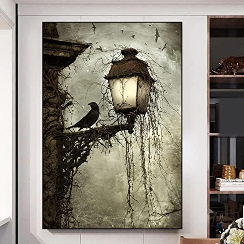 Црна гаврана wallидна уметност ретро животински wallид отпечатоци од готвачка врана слика гроздобер гавран постер црна птица слика дрво гранка