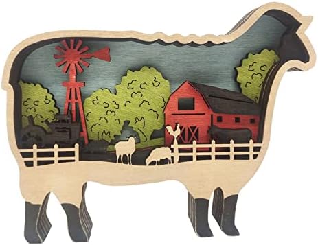 Орнаменти на говеда животни дрвени овци свињи десктоп фарма за ракотворби за десктоп украс за вино