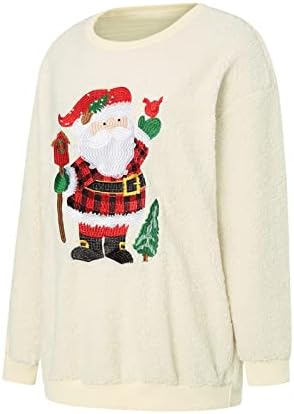 Womenенски топло руно Божиќен пуловер Шерпа, наредени џемпери за џемпер на екипажот, цврсто плус големина на лежерска облека