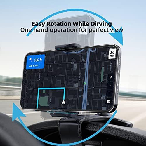 Qerrpy држач за држач за телефон со автомобили, клип на автоматска табла и сонце, ротација од 360 степени со една рака, одговара на повеќето