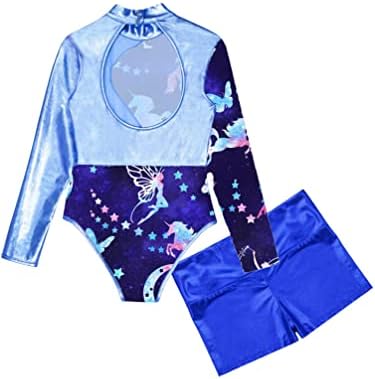 Hulija Kids Girls 2 pcs гимнастика танцувачки облеки со долги ракави леотарди со шорцеви атлетски бикетади