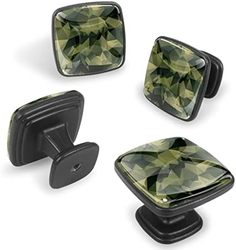 4 парчиња копчиња за кабинет полигонална шема на маскирна боја зелена фиока за влечење за кујнски ормански кабинет за бања, плоштад,