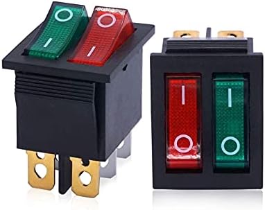 CNHKAU 2PCS AC 250V/16A, 125V/20A Црвено и зелено копче со светло Вклучено/Исклучено DPDT 6 PIN 2 SWITCH