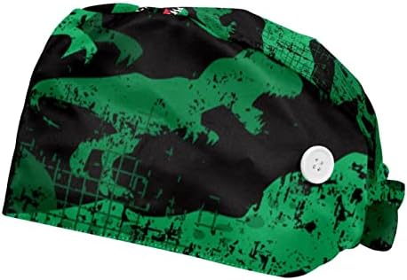 2 парчиња работни капачиња со копче од тиква вратоврска грб буфан капи за дишење на косата, диносаурус зелена црна боја