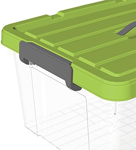 Цетомо 35л*4 Пластична кутија за Складирање, Торбичка, Транспарентен Контејнер за Организирање Со Издржлив зелен Капак И Безбедни
