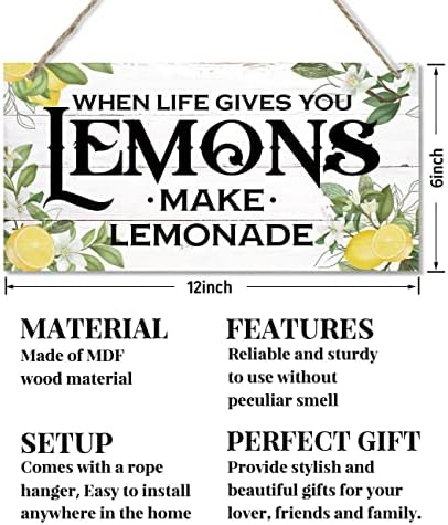 Декор за знаци на лимон, кога животот ви дава лимони да направат лимонада, виси дрво знак дома декоративен, печатен знак за уметност