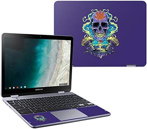 MOINYSKINS Кожа компатибилна со Samsung Chromebook Plus LTE - Виолетова череп канабис | Заштитна, трајна и уникатна обвивка за винил