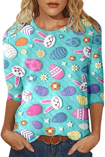 Велигденски кошули за жени женски симпатични печати за печатење случајна лабава лесна пулаверска блуза со преголеми врвови
