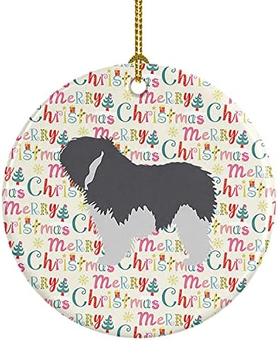 Богатства на Каролина WDK1879CO1 Полски низински овци од кучиња Среќен Божиќен керамички украс, повеќебојни, украси за новогодишни елки, висечки