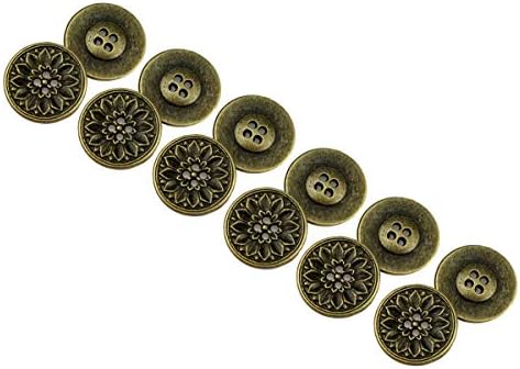 Се викаат 12 парчиња Цветна шема на рамни метални копчиња со 4 дупки за разубавување на шиење DIYS