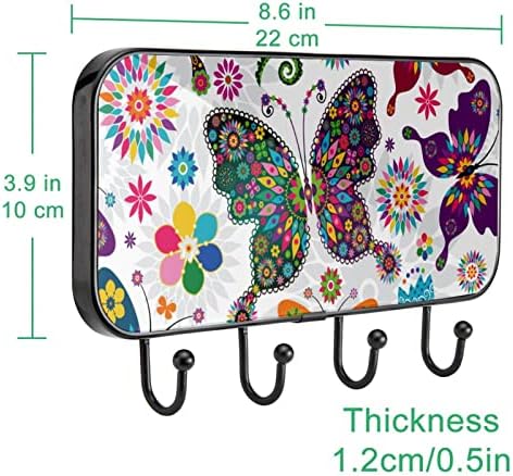 Пеперутки Цвеќиња Печатење Палто Решетката Ѕид Монтирање, Влезот Палто Решетката со 4 Кука За Капут Шапка Чанта Облека Бања Влезот Дневна