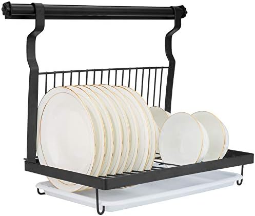 Eastore Life Banking Rack, решетката за сушење на садови со дренажа, одводнувач за јадење од не'рѓосувачки челик, црна