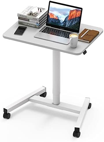 Mpetapt Rolling Desk 28 Висина прилагодлива мобилна стојалка со таблет слот, тркалачки стои лаптоп мобилна биро за масички за кафе