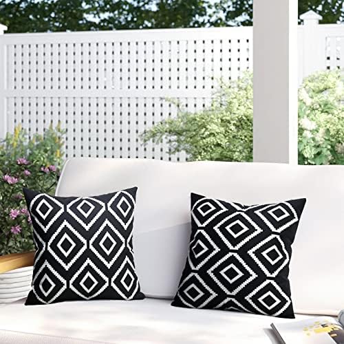 Cygnus 18x18 инчи црно -бело водоотпорна перница на отворено опфаќа модерна геометрија декоративна за мебел за внатрешен двор