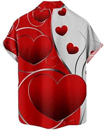 Кошули за ден на вinesубените за мажи плус големина 3Д печатени врвови Loveубовни графички маички од срце, лабаво копче надолу со џеб со џеб