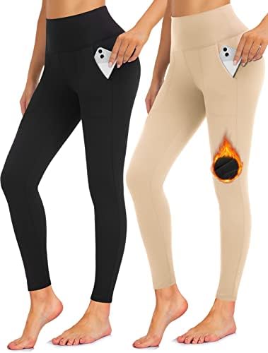 Аоликс руно постави хеланки за жени со џебови термички високи половини јога панталони со џебови топло тренингот што работи пантолони