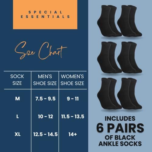 Специјални најважни работи 6 пара памучни дијабетични чорапи на глуждот - необврзувачки со дополнителен широк врв за мажи и жени